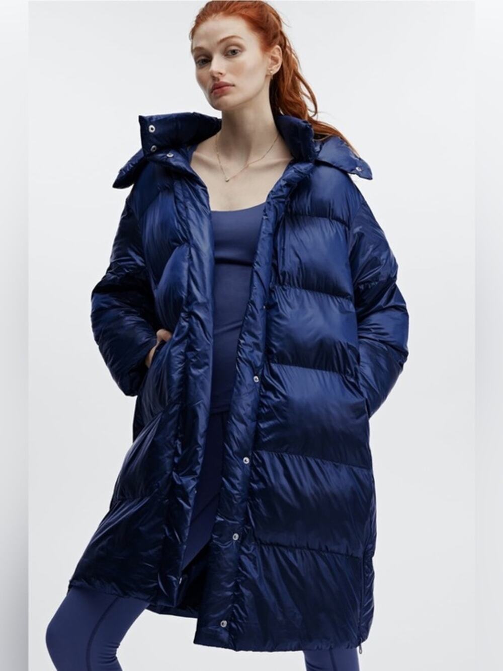 Fabletics Adeline Shine Oversized Long Puffer parka blue 4X